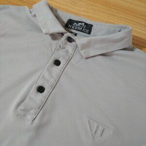 Hermes Polo Shirt Mens 4XL Light‎ Embossed H Logo Light Gray  Luxury 100% Cotton